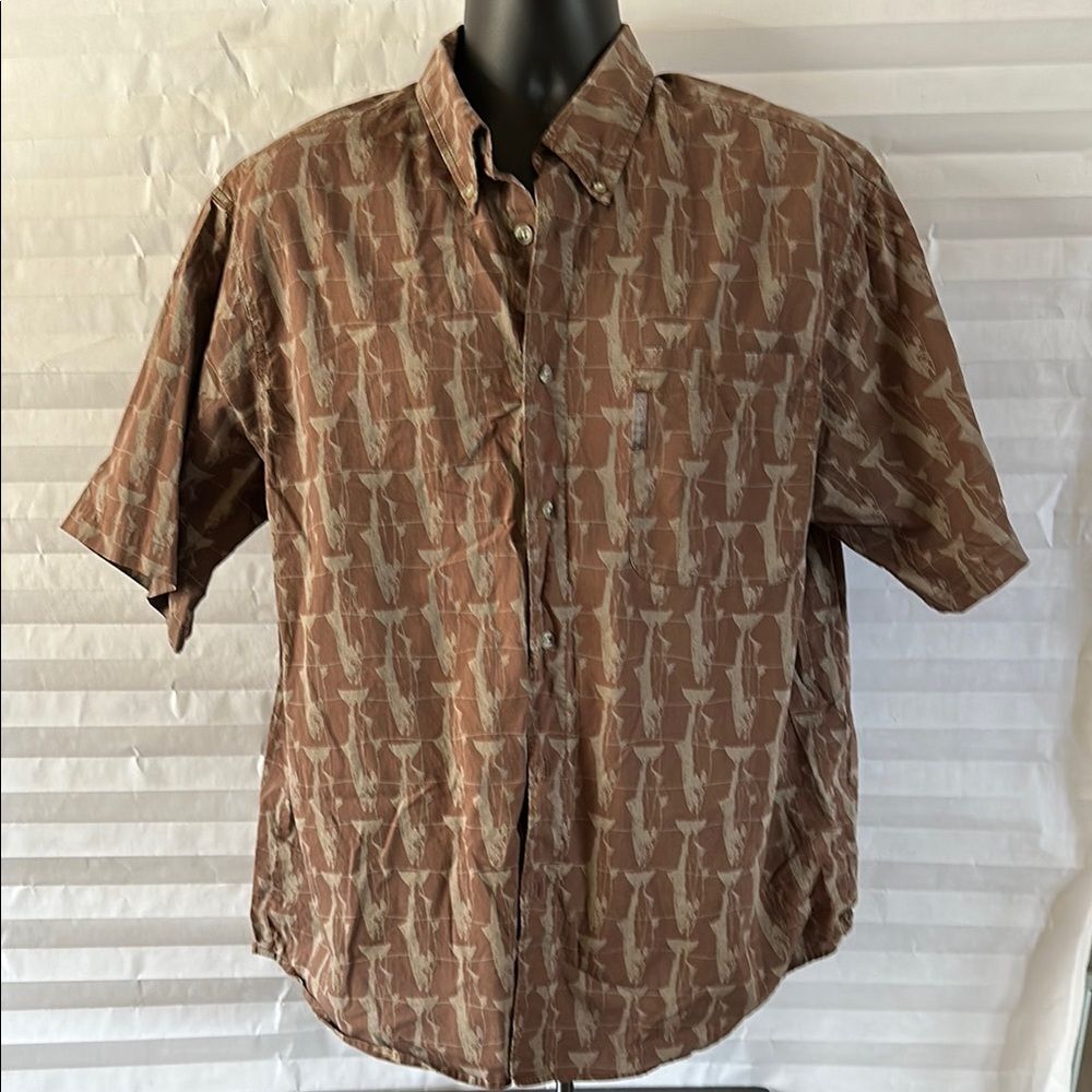 Columbia Men’s Vintage Fish Print Button-Down Shirt Casual Outdoors